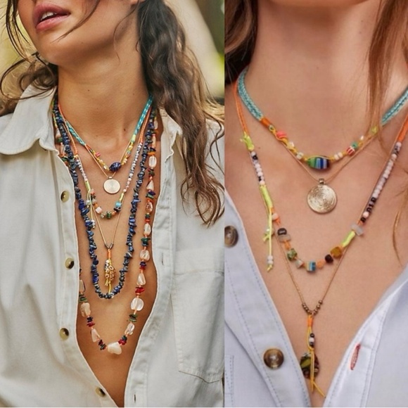 Free People My Magic Layered Necklace NWT Ariana Ost Bohemian Glass Whimsical - Picture 1 of 12
